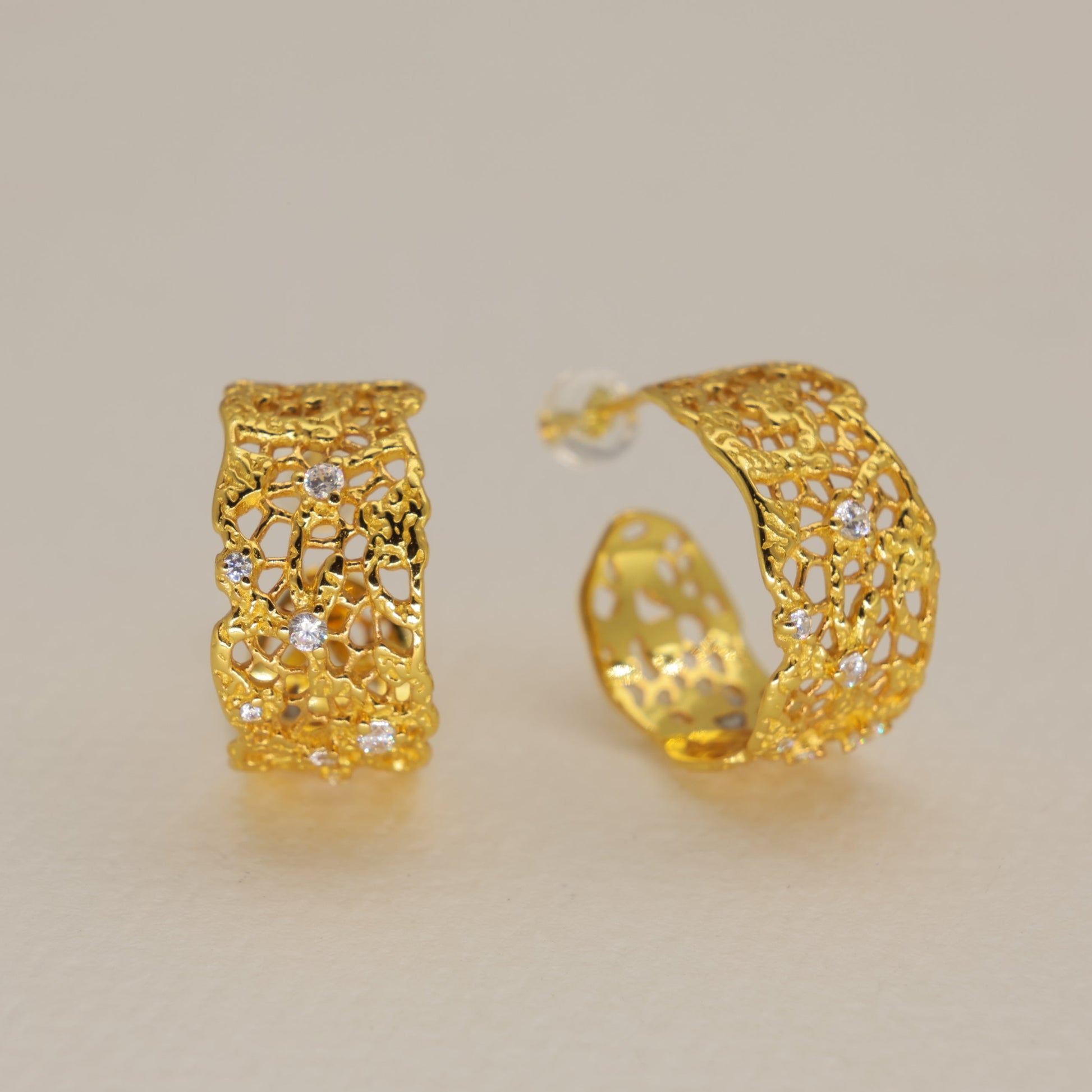 Thea Filigree Hoop Earrings in 24K Gold Over 925 Silver by MOA - view 1