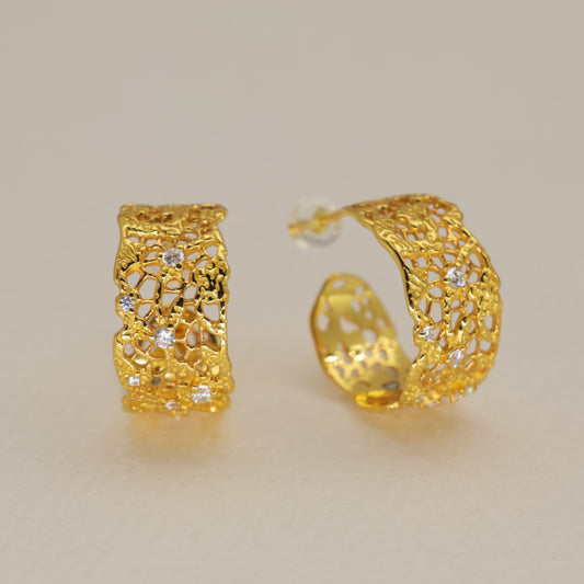 Thea Filigree Hoop Earrings in 24K Gold Over 925 Silver by MOA - view 1