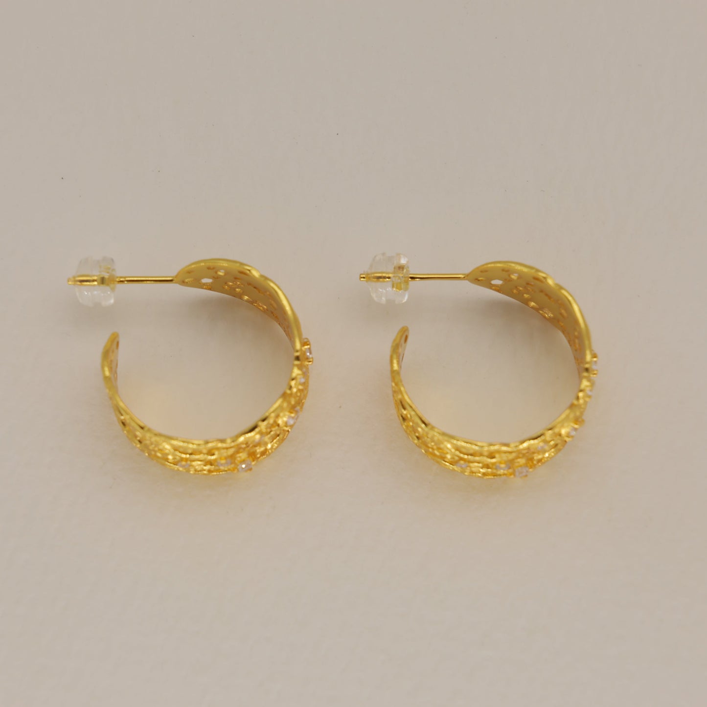 Thea Filigree Hoop Earrings in 24K Gold Over 925 Silver by MOA - view 2
