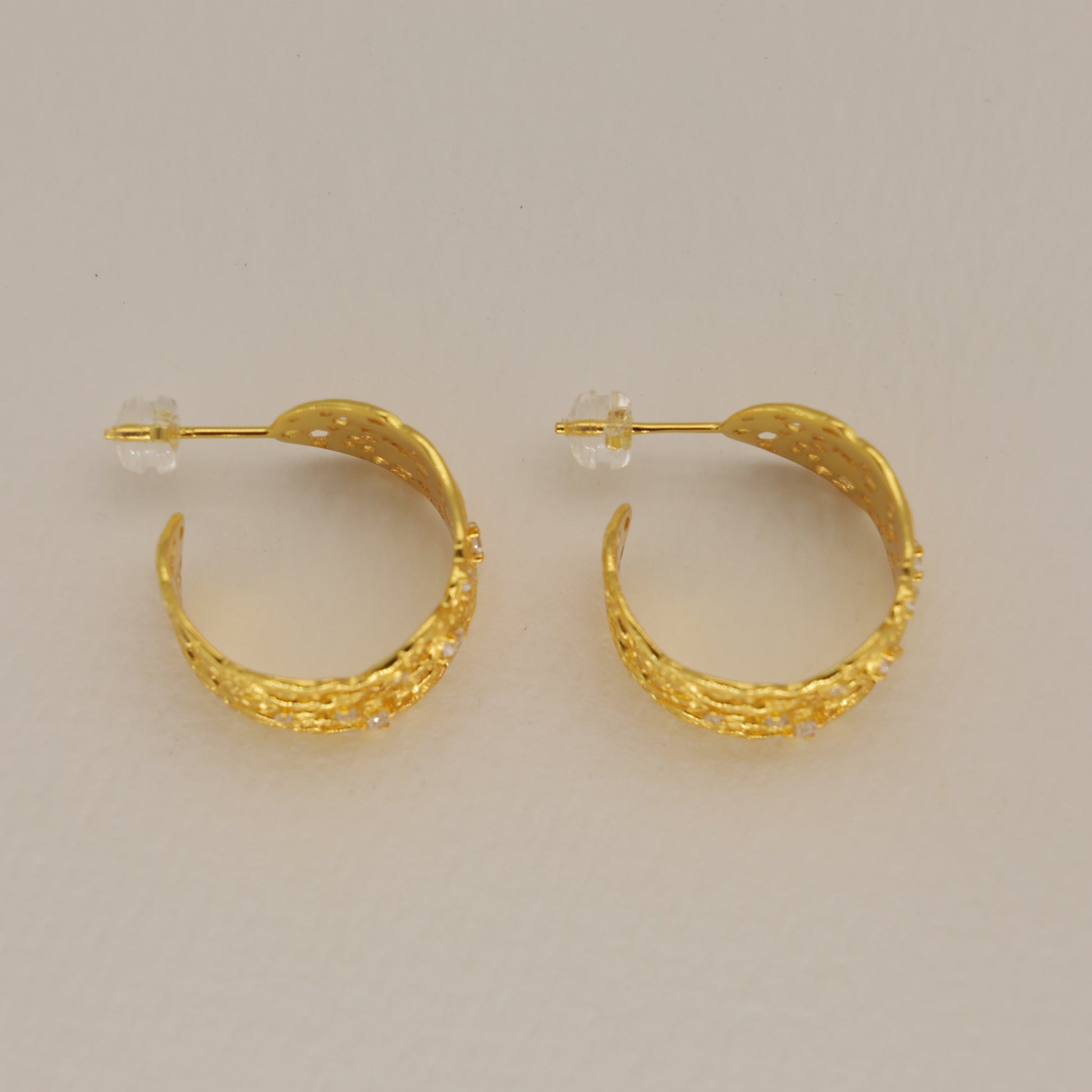 Thea Filigree Hoop Earrings in 24K Gold Over 925 Silver by MOA - view 2