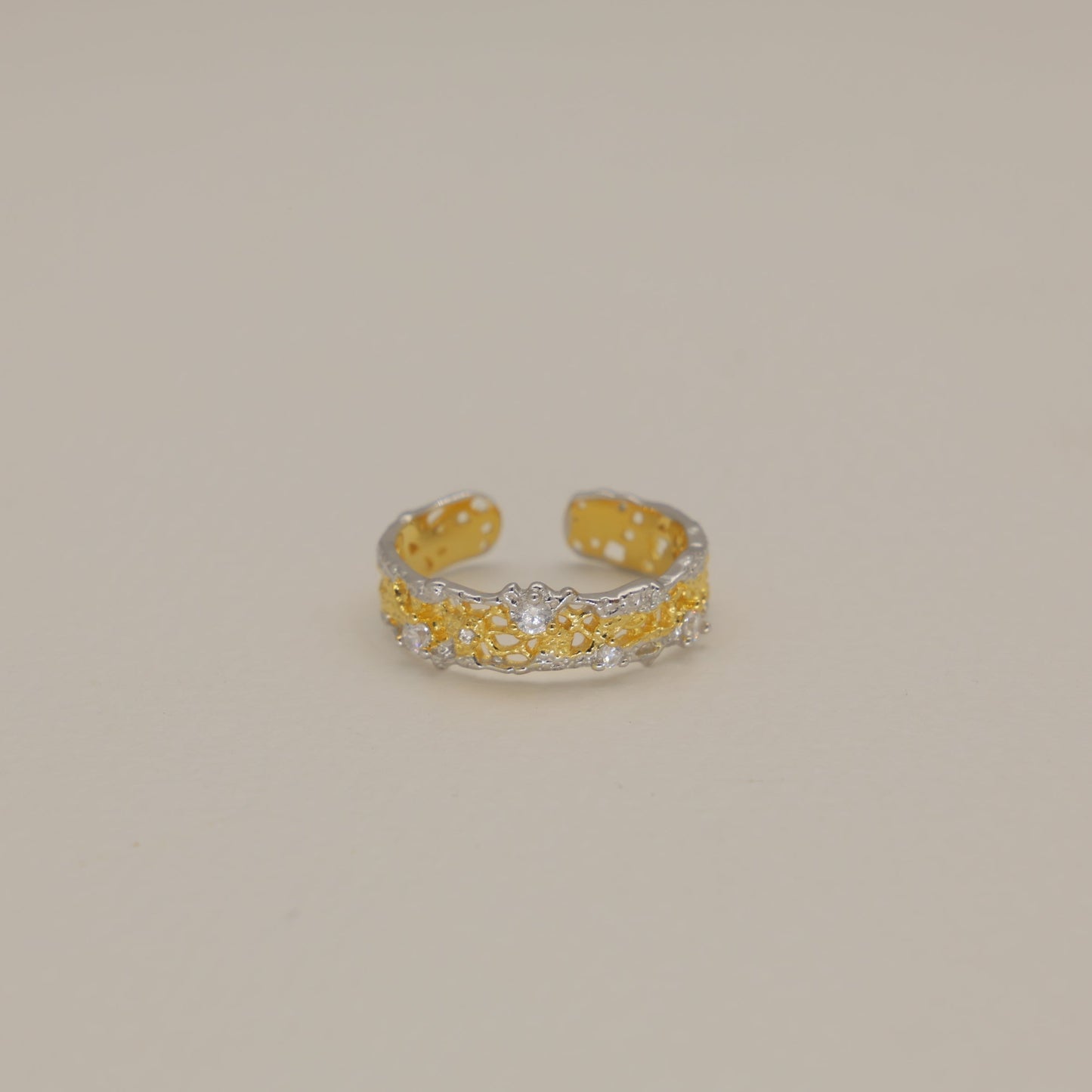 Thea Slim Filigree Open Ring in Two-Tone 24K Gold Over 925 Silver by MOA - view 1