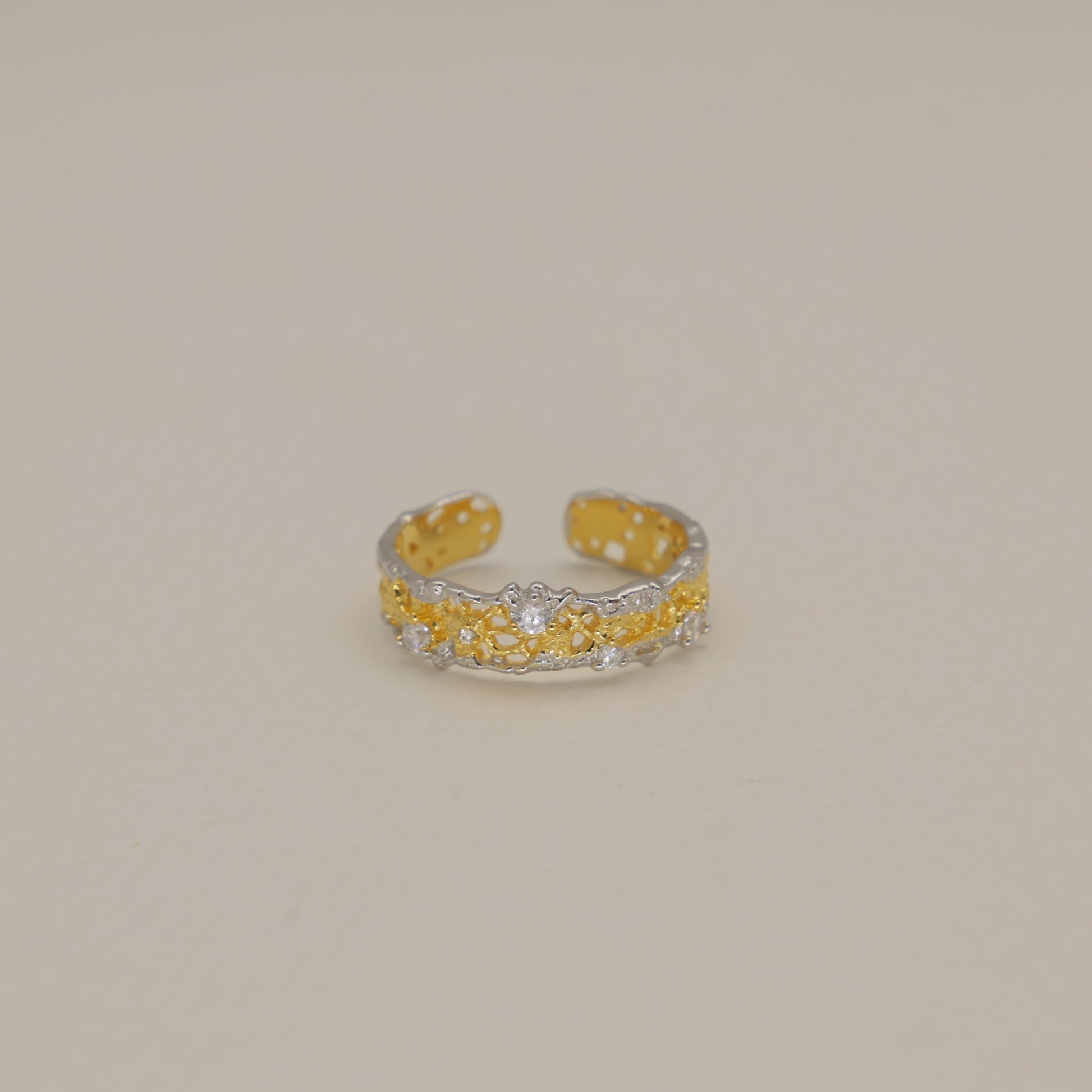 Thea Slim Filigree Open Ring in Two-Tone 24K Gold Over 925 Silver by MOA - view 1
