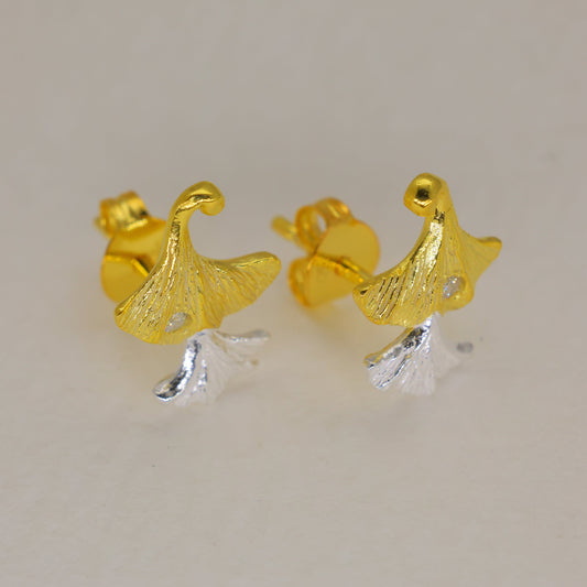 Theline Two-Tone Ginkgo Stud Earrings in 18K Gold over 925 Silver by MOA - view 1
