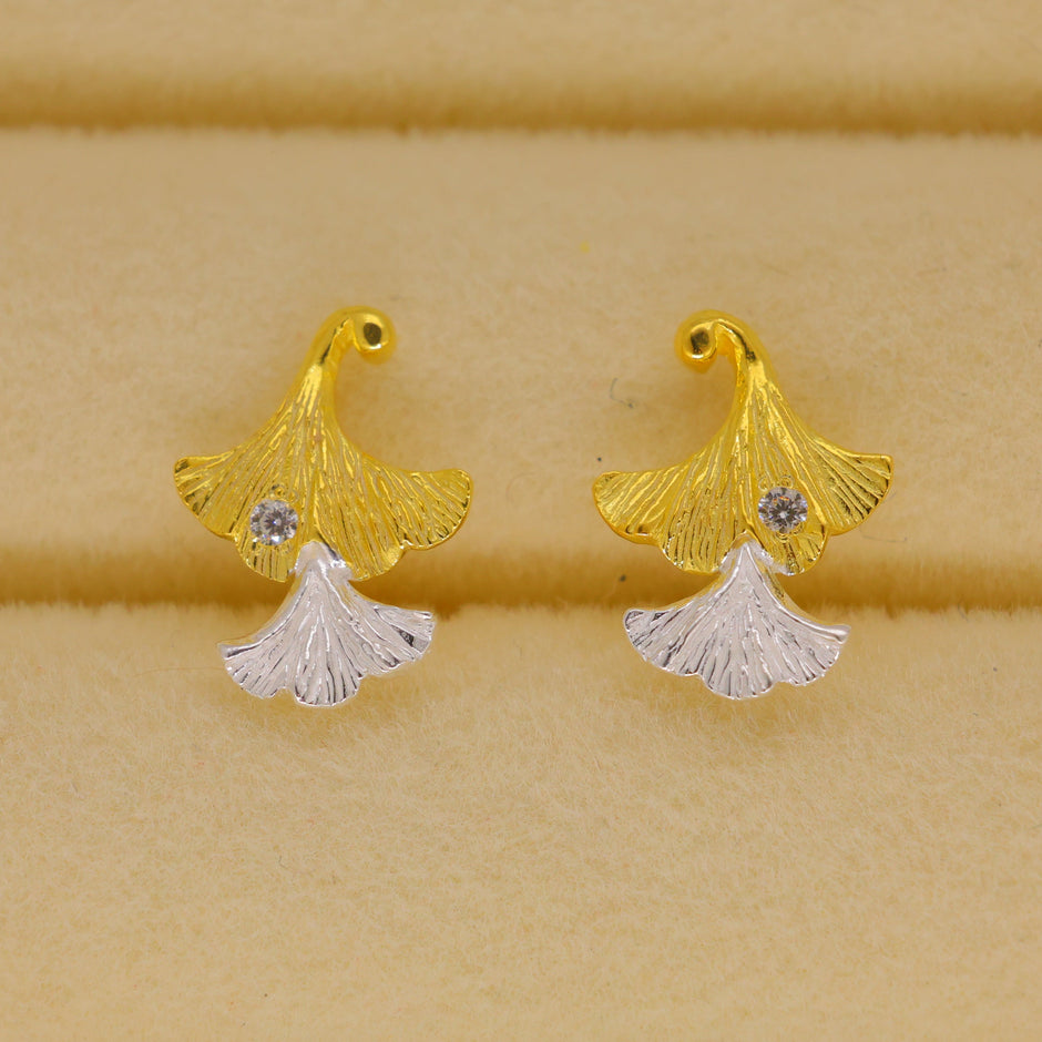 Theline Two-Tone Ginkgo Stud Earrings in 18K Gold over 925 Silver by MOA - view 2