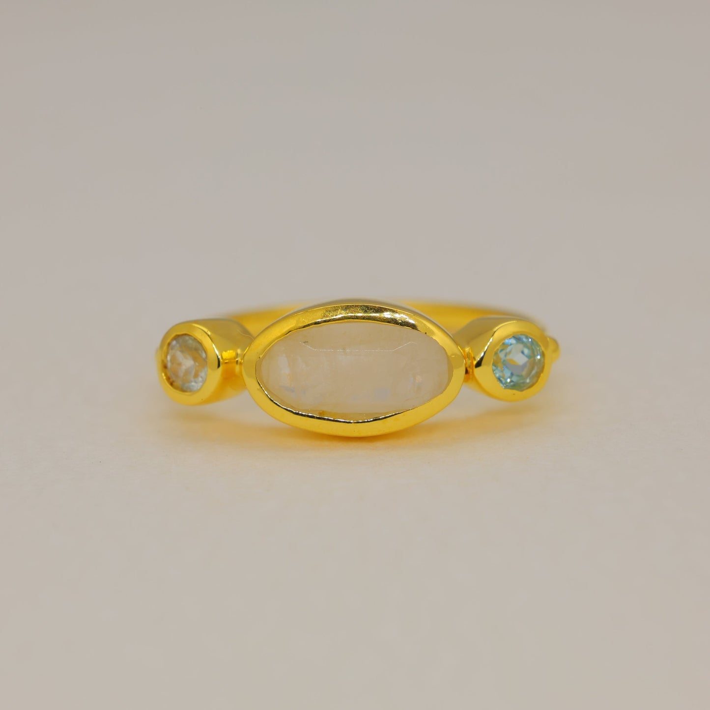 Vaelune Rainbow Moonstone Oval Ring in Gold Vermeil by MOA - view 1