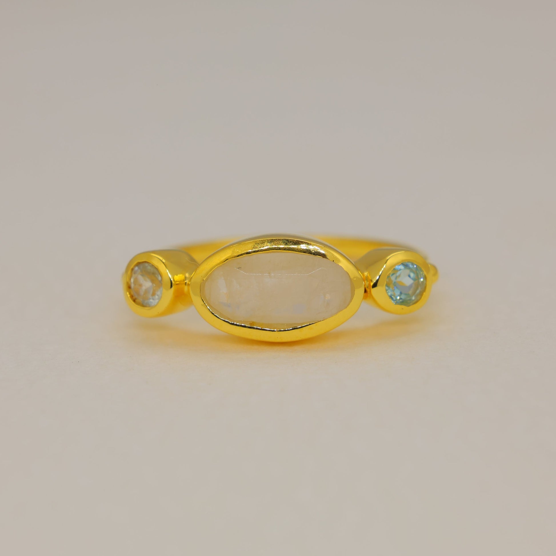 Vaelune Rainbow Moonstone Oval Ring in Gold Vermeil by MOA - view 1