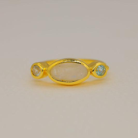 Vaelune Rainbow Moonstone Oval Ring in Gold Vermeil by MOA - view 1