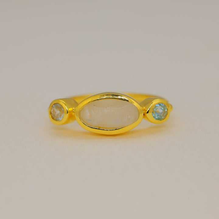 Vaelune Rainbow Moonstone Oval Ring in Gold Vermeil by MOA - view 1
