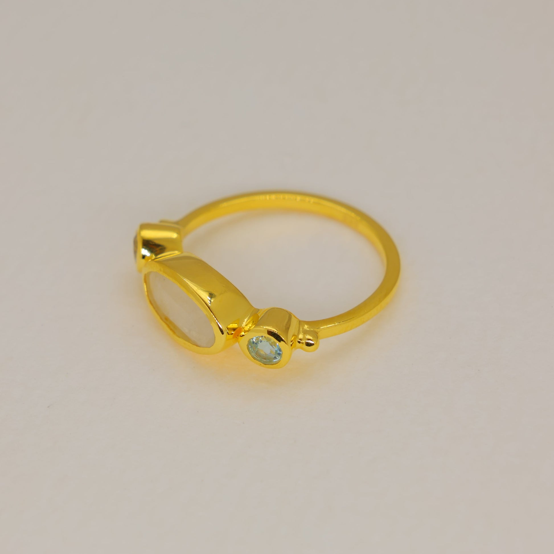 Vaelune Rainbow Moonstone Oval Ring in Gold Vermeil by MOA - view 2