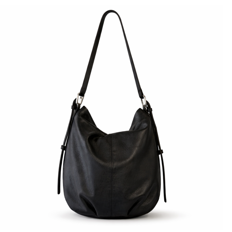 Valeriane Leather Hobo Bag in Black