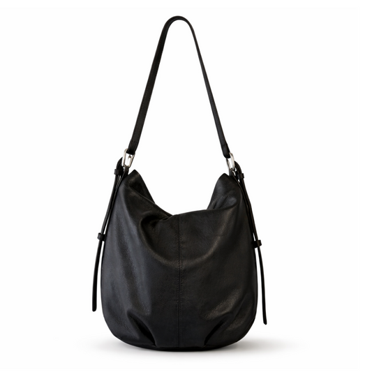 Valeriane Leather Hobo Bag in Black