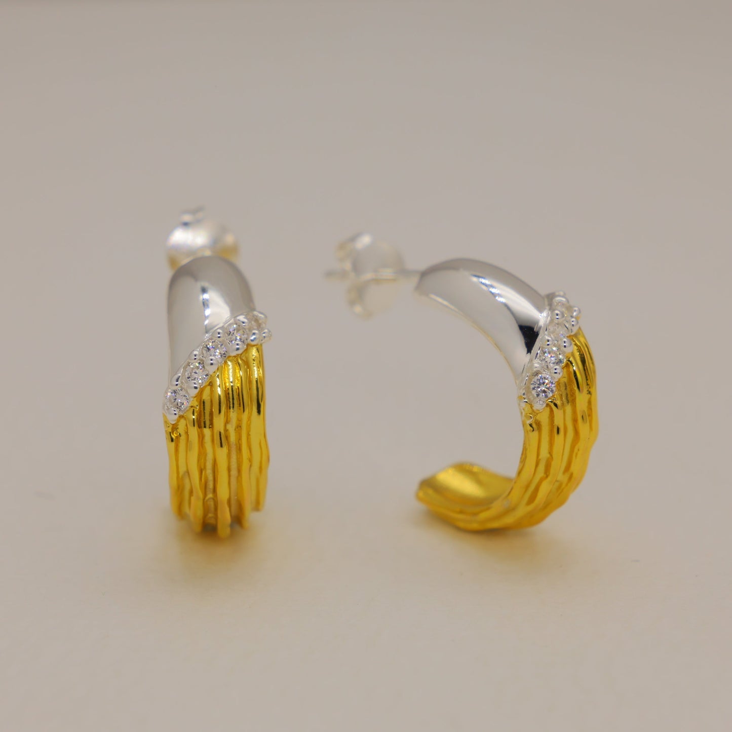 Valeriane Pave Wave Hoop Earrings in 18K Gold over 925 Silver by MOA - view 1