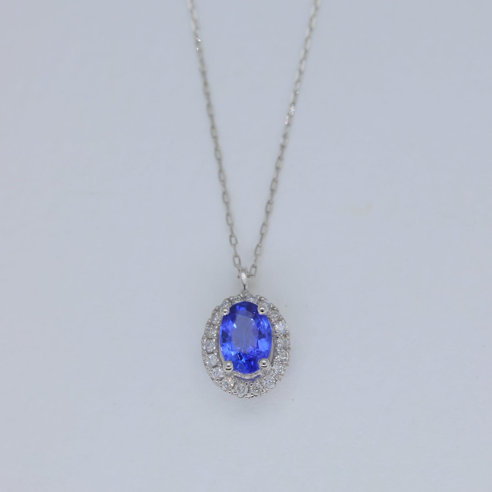 Valery Sapphire Pendant DIA Necklace in Platinum P900 by MOA - view 1