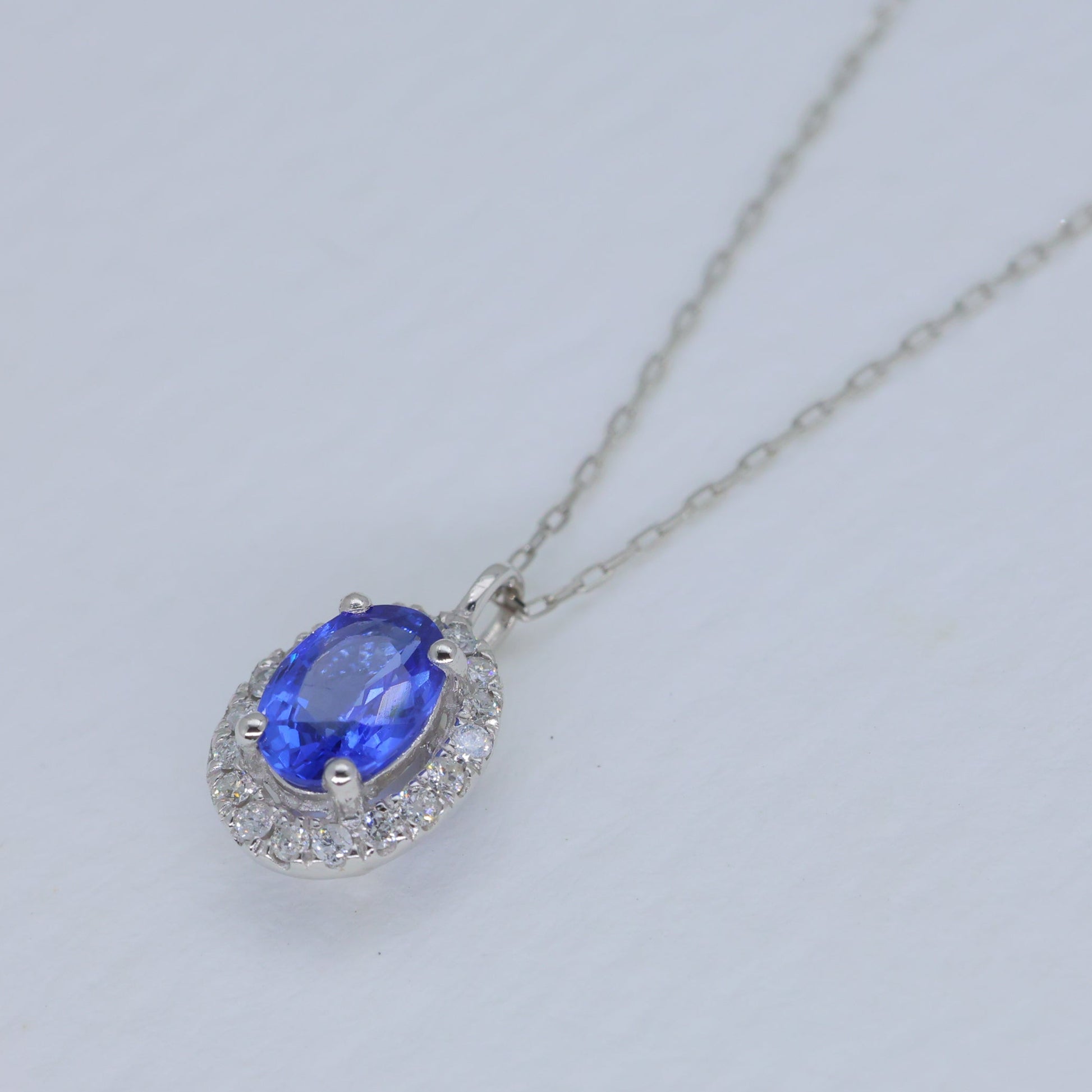 Valery Sapphire Pendant DIA Necklace in Platinum P900 by MOA - view 2