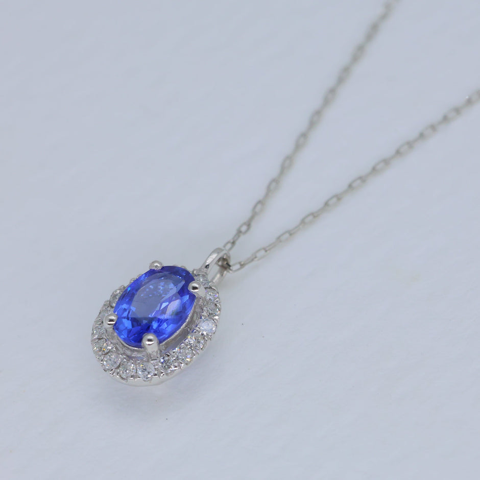 Valery Sapphire Pendant DIA Necklace in Platinum P900 by MOA - view 2