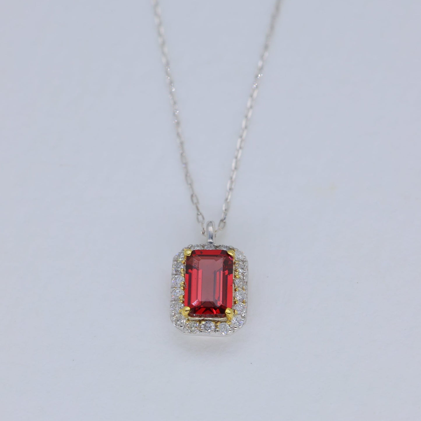 Valmont Garnet Pendant DIA Necklace in Platinum P900 by MOA - view 1
