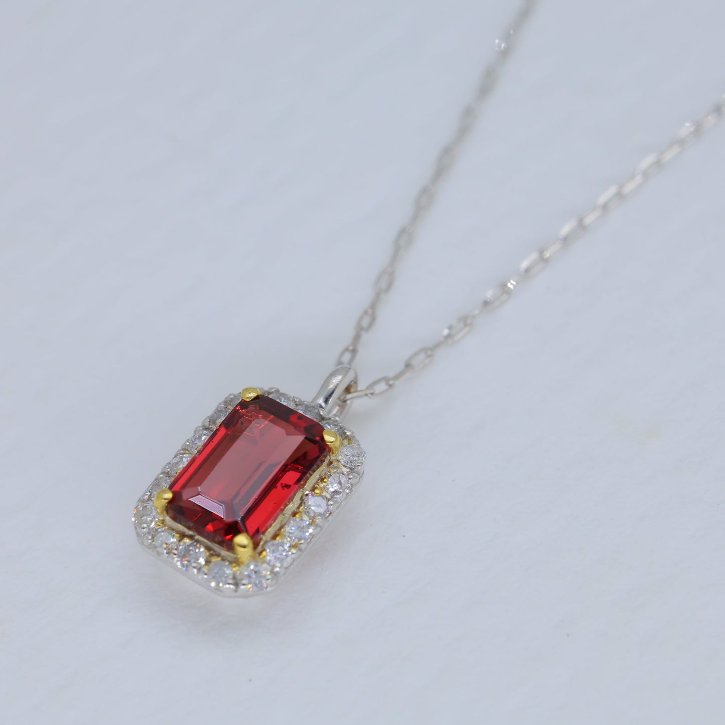 Valmont Garnet Pendant DIA Necklace in Platinum P900 by MOA - view 2
