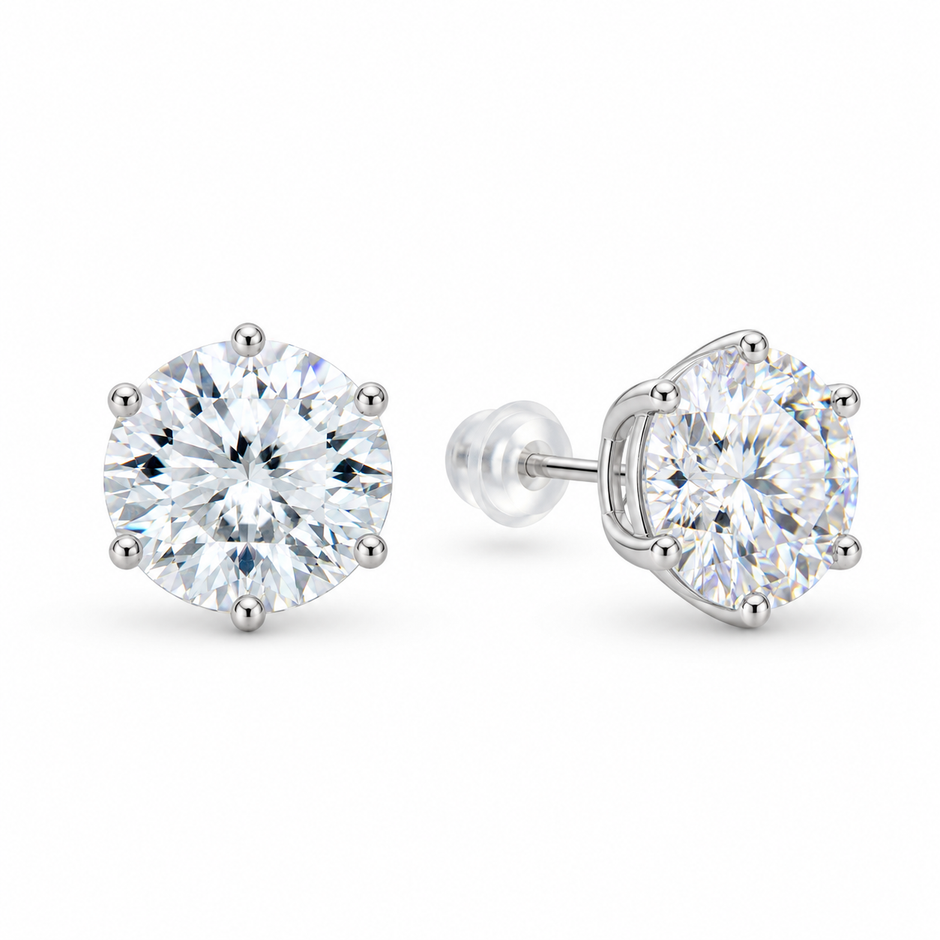 Virelle Classic Basket Stud Earrings in 925 Sterling Silver - 3ct six-prong
